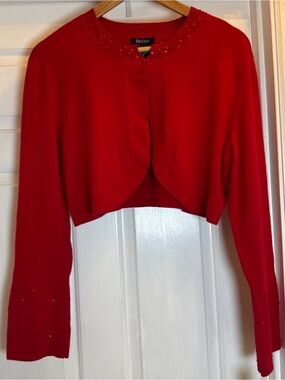 VTG Beliza Red Cropped Angora Blend Bolero Cardigan Beading/Sequins Size XL NWT